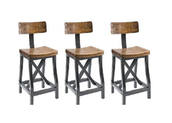 Lancaster Wood and Metal Bar Stools-Set of 3 main image